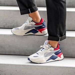 Puma Men's RS-X Hard Drive White Navy Red Athletic Sneakers